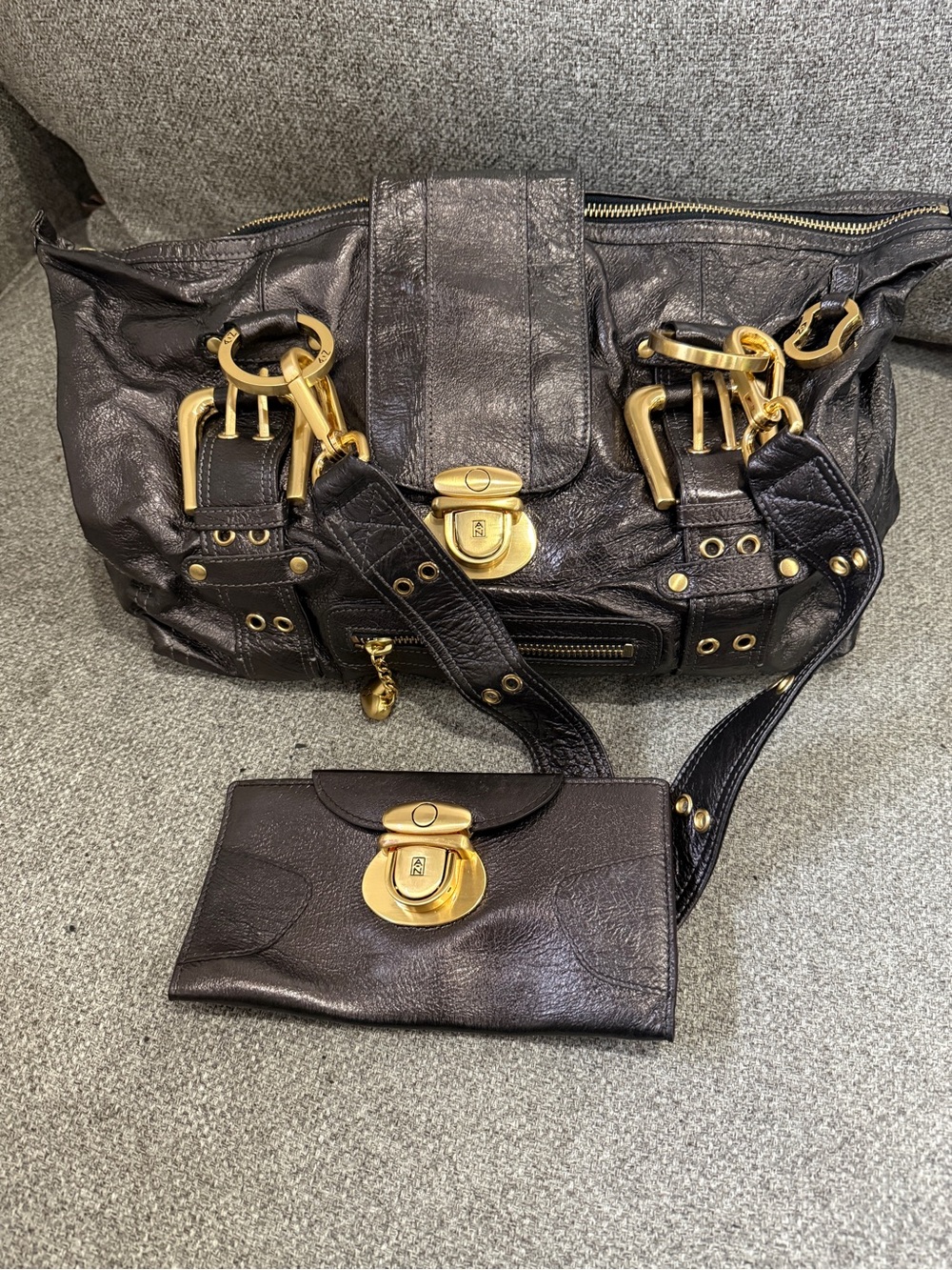 NWT Jean-Pierre Klifa Anteprima-Nueve Black Leather Shoulder Bag + Pouch